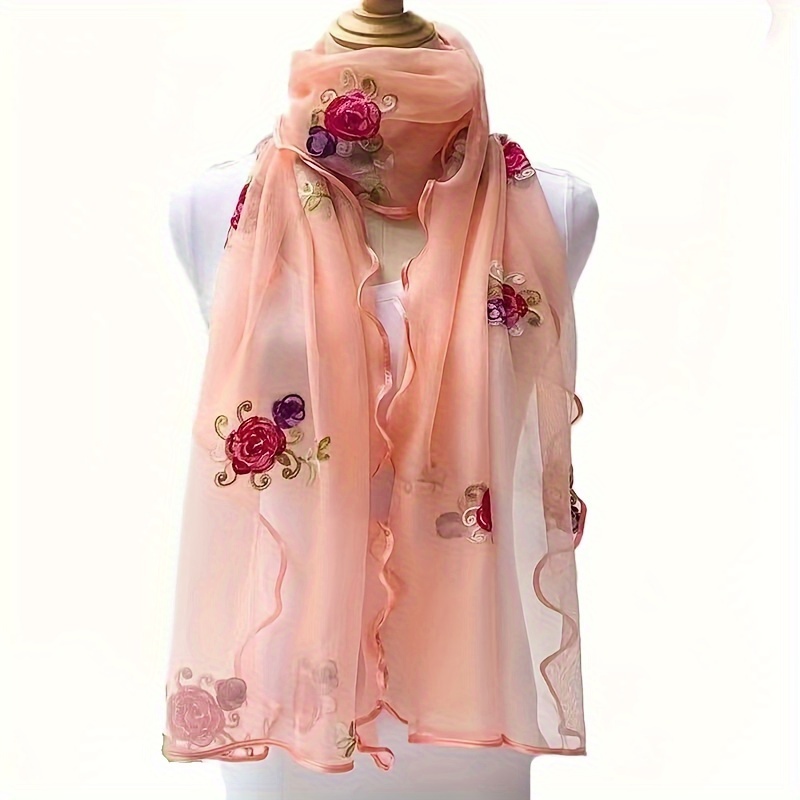 Floral Bud Embroidered Wool Scarf