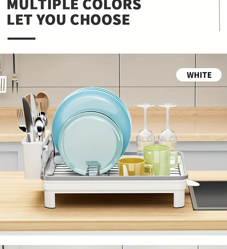 1pc multifunctional retractable dish draining rack anti rust kitchen organizer with cutlery cup holders space saving countertop drying mat for sturdy construction dish drying rack Product details 8