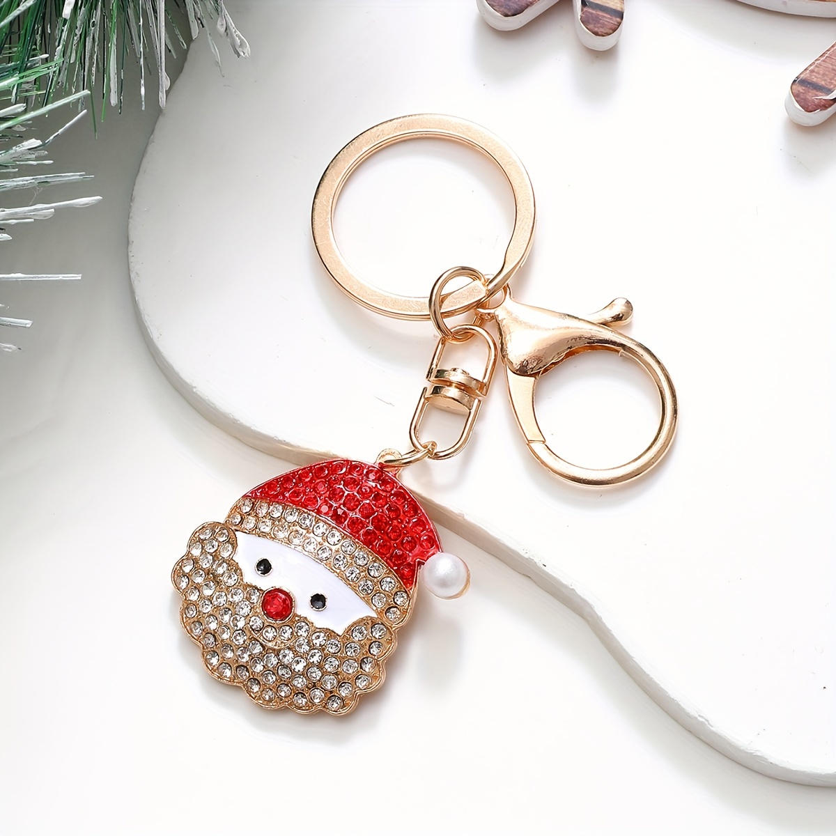 Christmas Alloy Keychain Santa Claus Head Series Gold And - Temu