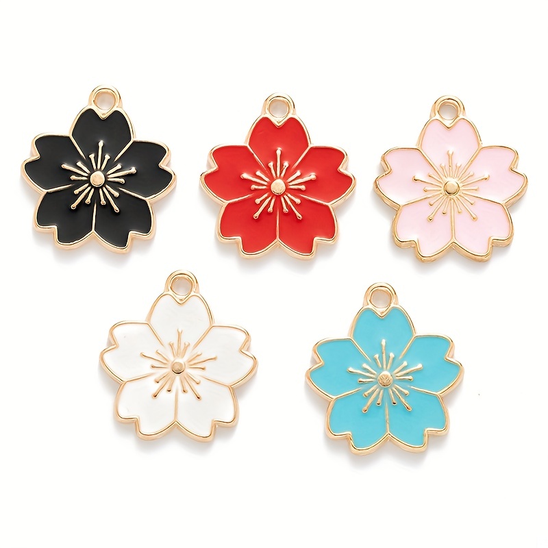 10pcs DIY Jewelry Making Pendant Sweet Cherry Blossom Flower Charms  Japanese Sakura Charm For Necklace Earrings Bracelet Charms