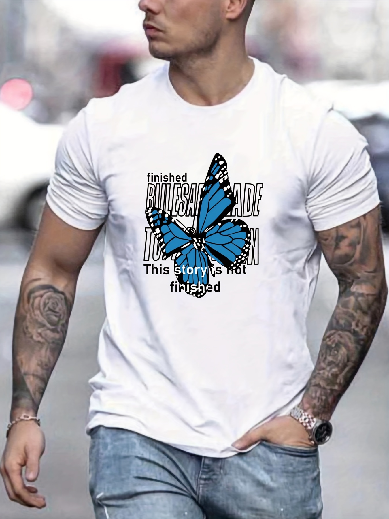 Men Letter & Butterfly Graphic Tee