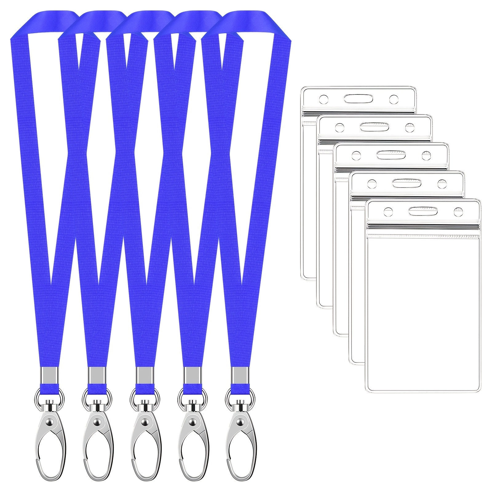 Badge Holder, Arae PU Leather ID Badge Card Holder with Detachable Lanyard/Strap (Horizontal, Blue)