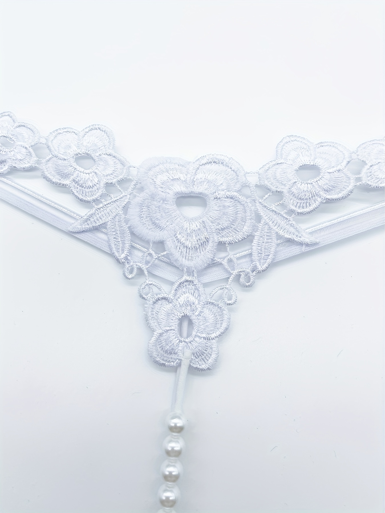  lace pearl panties  embroidered lace thongs (S, black) :  Handmade Products