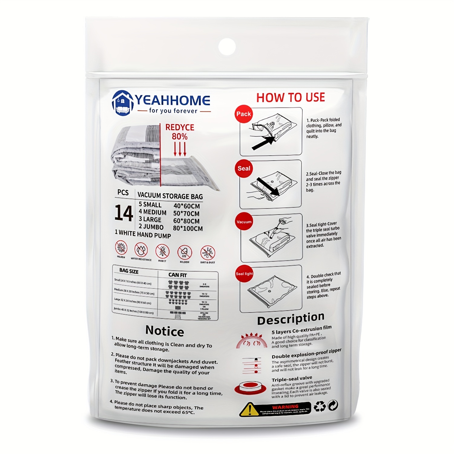 Vacuum Storage Bags. Hand-pump For Travel! Zip Seal And Seal Valve