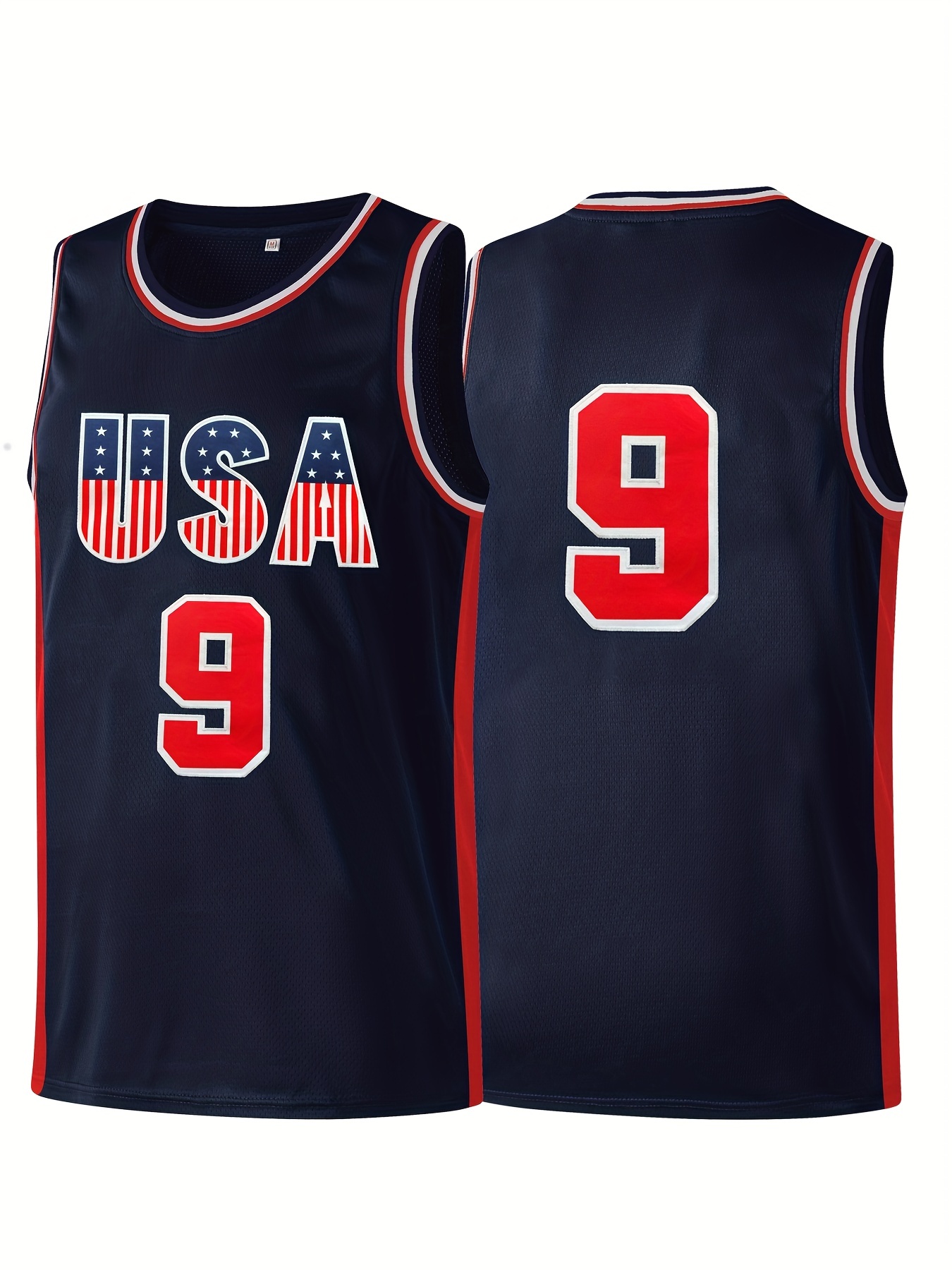 Men's #9 USATeam Basketball Jerseys Retro Jersey Embroidered Stitched  Navy Blue Tank Top Sweatshirt