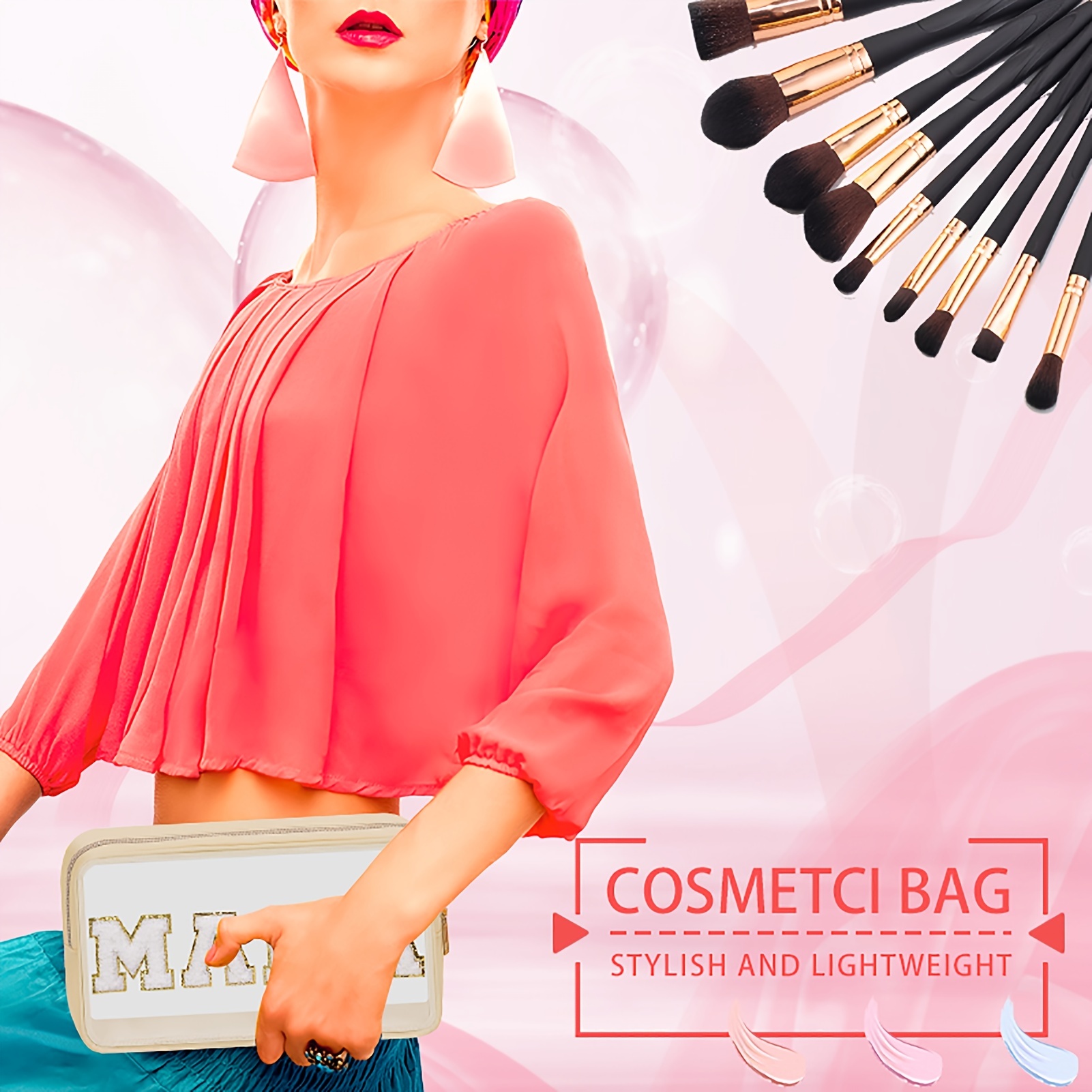 Chenille Letter Clear Makeup Bags Mama Pouch Preppy Patch