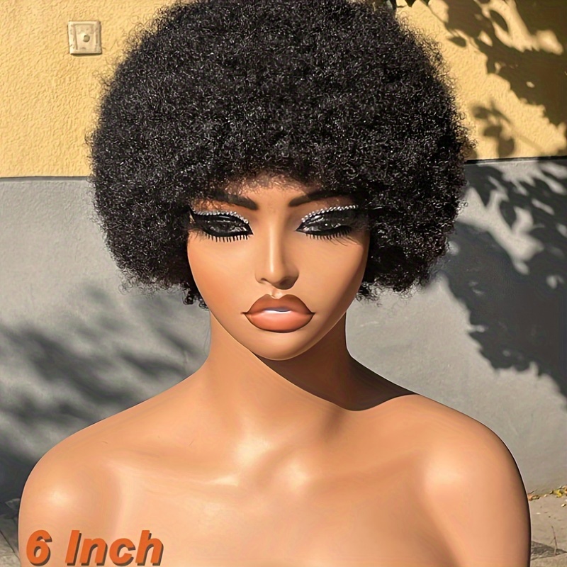 Curly Wigs With Bangs Afro Kinky Curly Big Bouncy Short Human Hair Wig  Natural Black Color