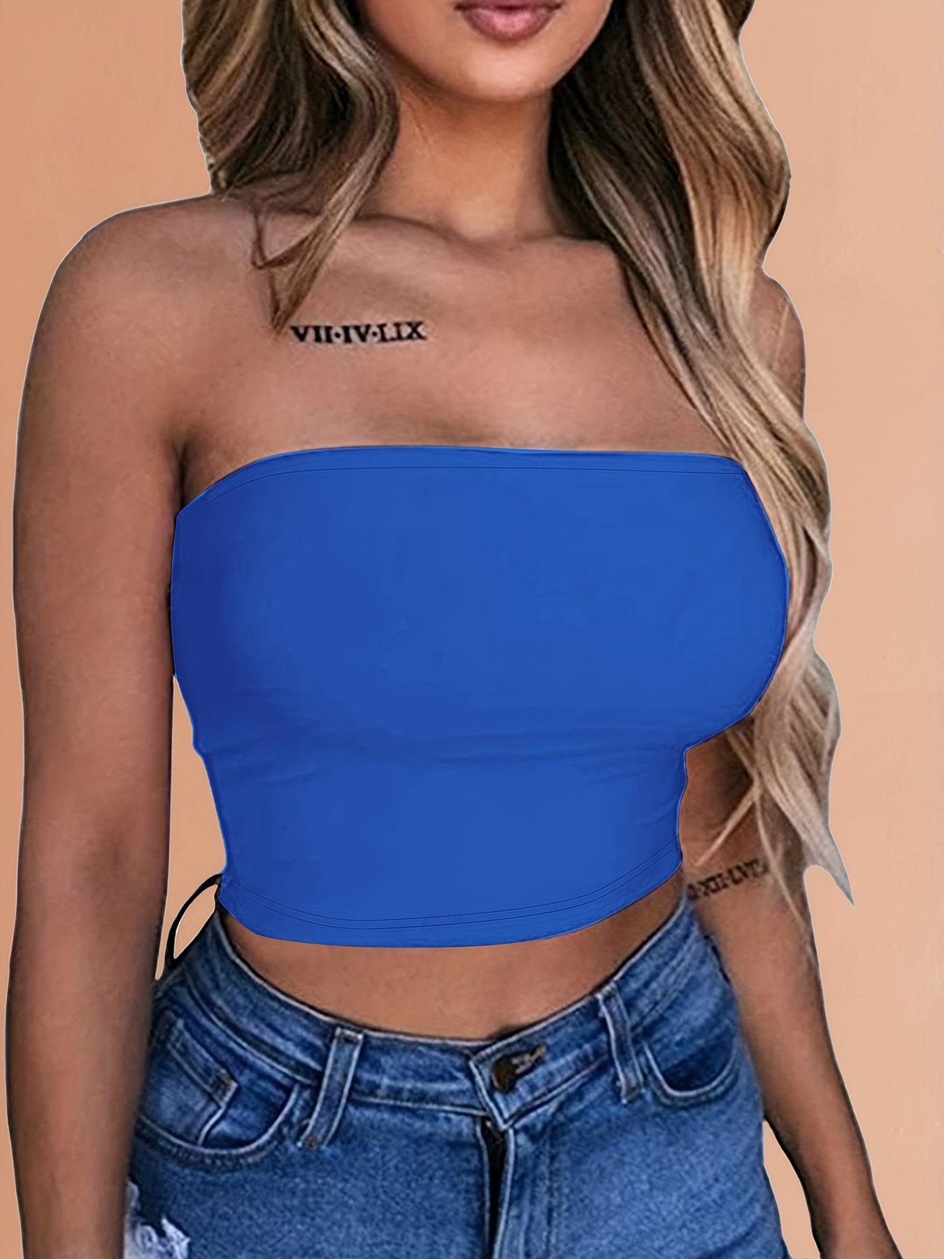 Shoulder Solid Tube Top Sexy Cropped Summer Sleeveless Top - Temu
