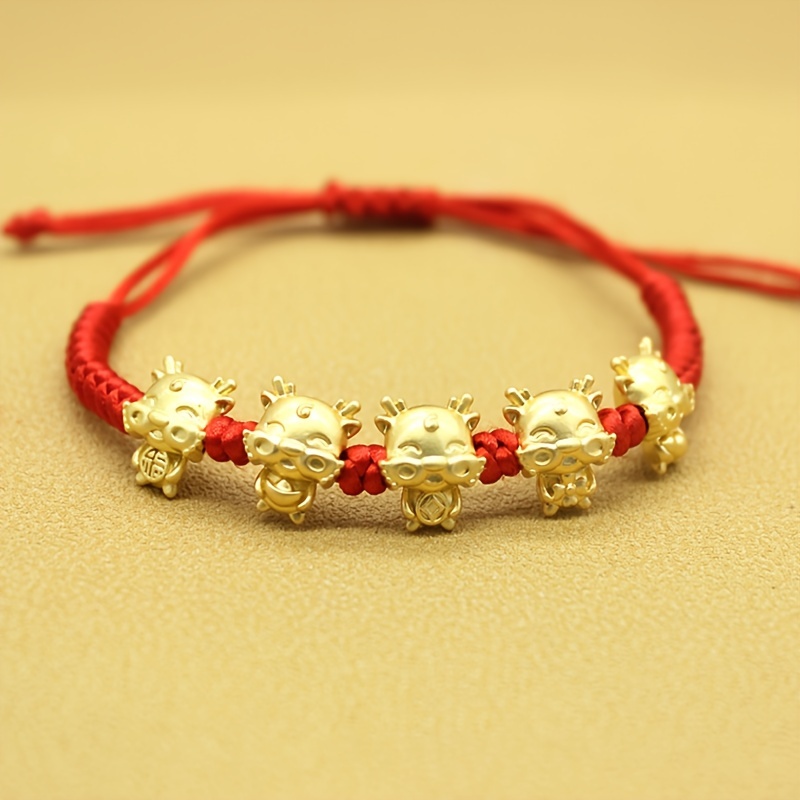 Unique Red Rope Bracelet Adorable 18k Plated Dragon Design - Temu