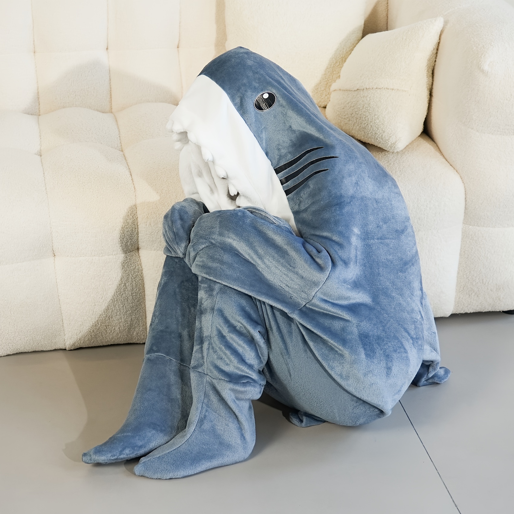  CRDWN Manta de tiburón con capucha, saco de dormir de tiburón,  linda manta de tiburón para adultos, súper suave, cómoda y portátil, saco  de dormir con capucha de franela de tiburón