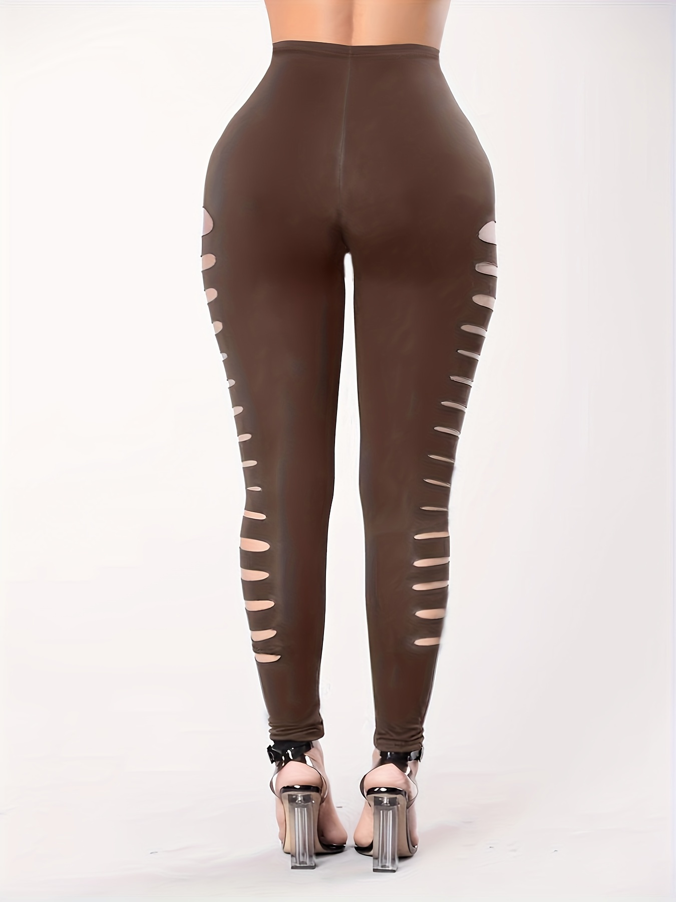 Plus Size Casual Leggings Women's Plus Solid Cut Side High - Temu