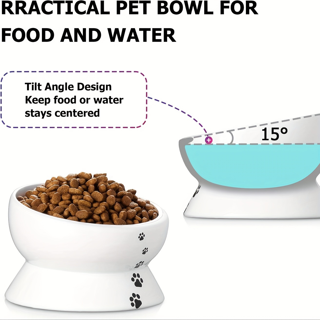 1/2pcs Raised Cat Bowl With Stand, 15 Tilted Cat Bowls For Kittens Elevated  Cat Bowl Anti Vomiting Cat Bowls Adjustable Pet Food Water Bowl For Cats A