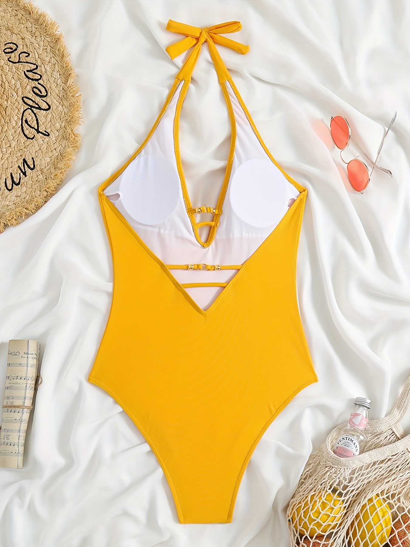 Women's Sunflower Bikini One-Piece Swimwear Backless Swimsuit Bathing Suit  