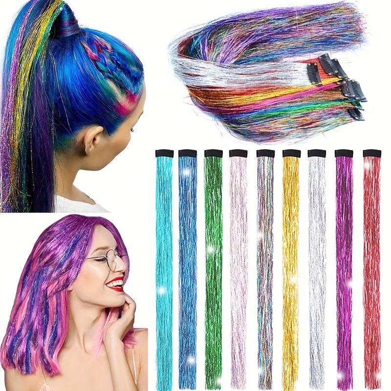 10 Pezzi Fili Tinsel Colorati Capelli Clip Estensioni - Temu Italy