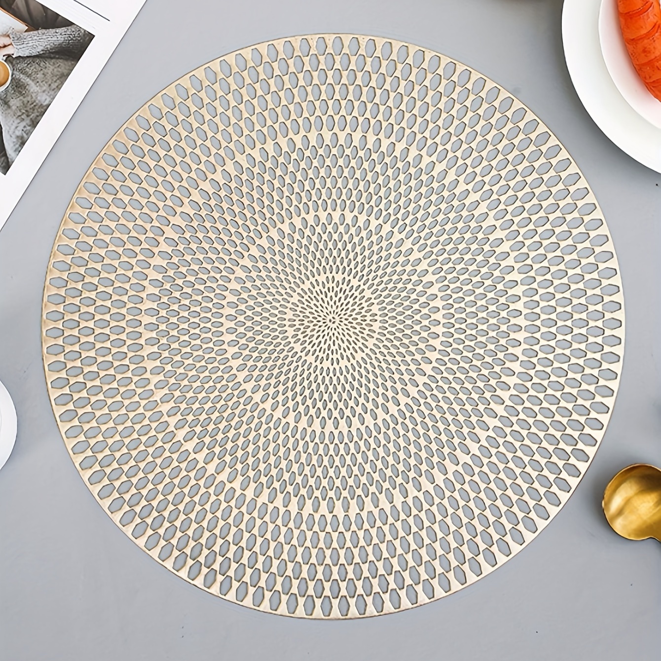 Pvc Round Placemats, Cup Coasters, Table Mats With Stylish Faux Leather And  Creative Edging Placemat, Home Decoration - Temu