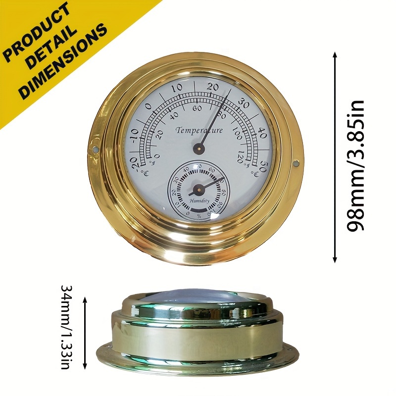 1pc, Thermometer Hygrometer, Two-in-one Pointer Type Thermometer  Hygrometer, Classical And Elegant Brass Color Indoor Room Temperature  Humidity Meter