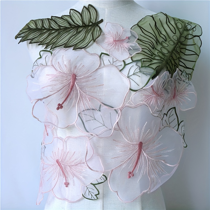 1 Set (5pcs) Organza Embroidered Flower Leaf Cloth Patches Decorative Patches