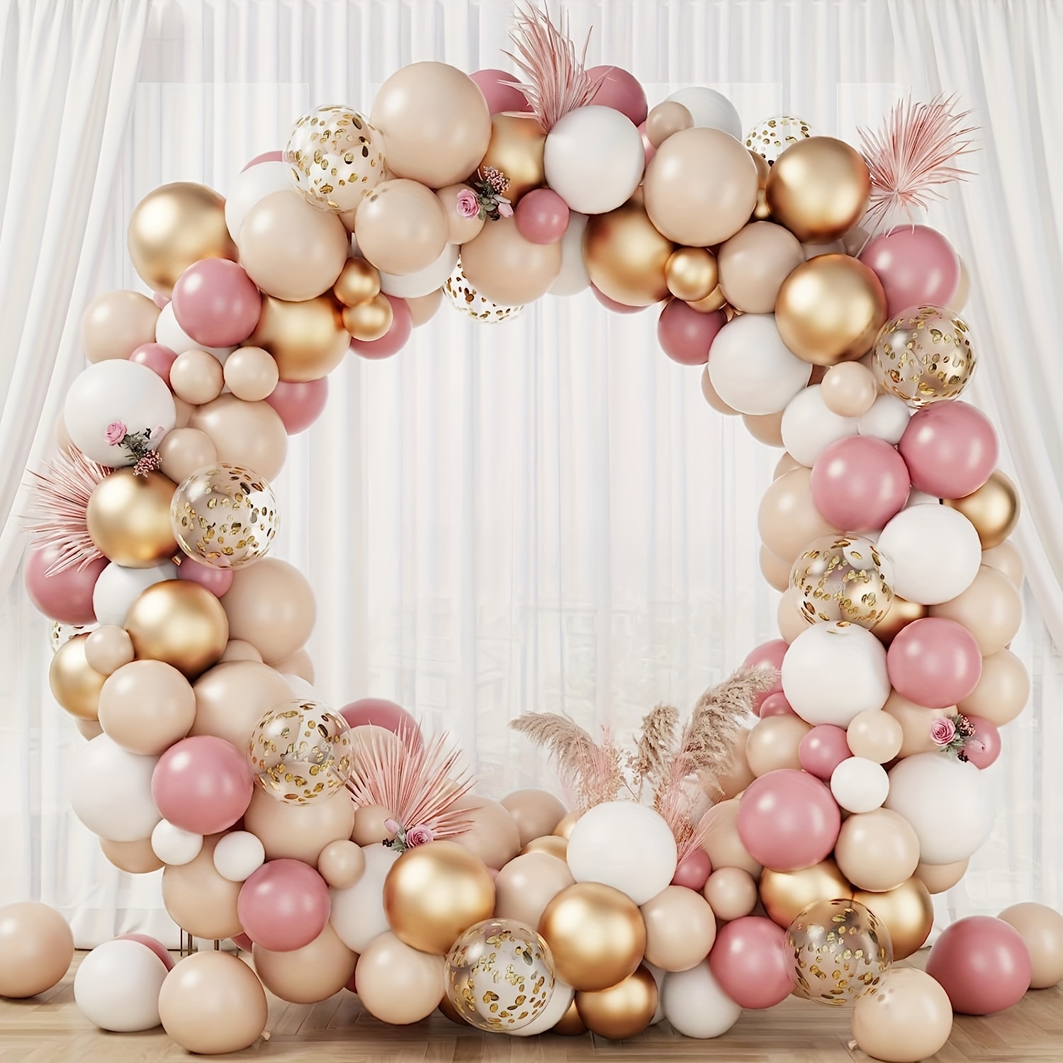 Arco de globo rosa, kit de guirnalda de globos rosa y blanco, 98 piezas de  metal rosa albaricoque, globos dorados, decoraciones de fiesta de  cumpleaños con guirnalda