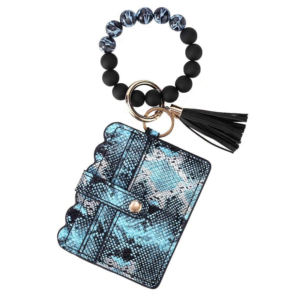 Snakeskin Pattern Pu Leather Keychain Holder Wallet With Tassel