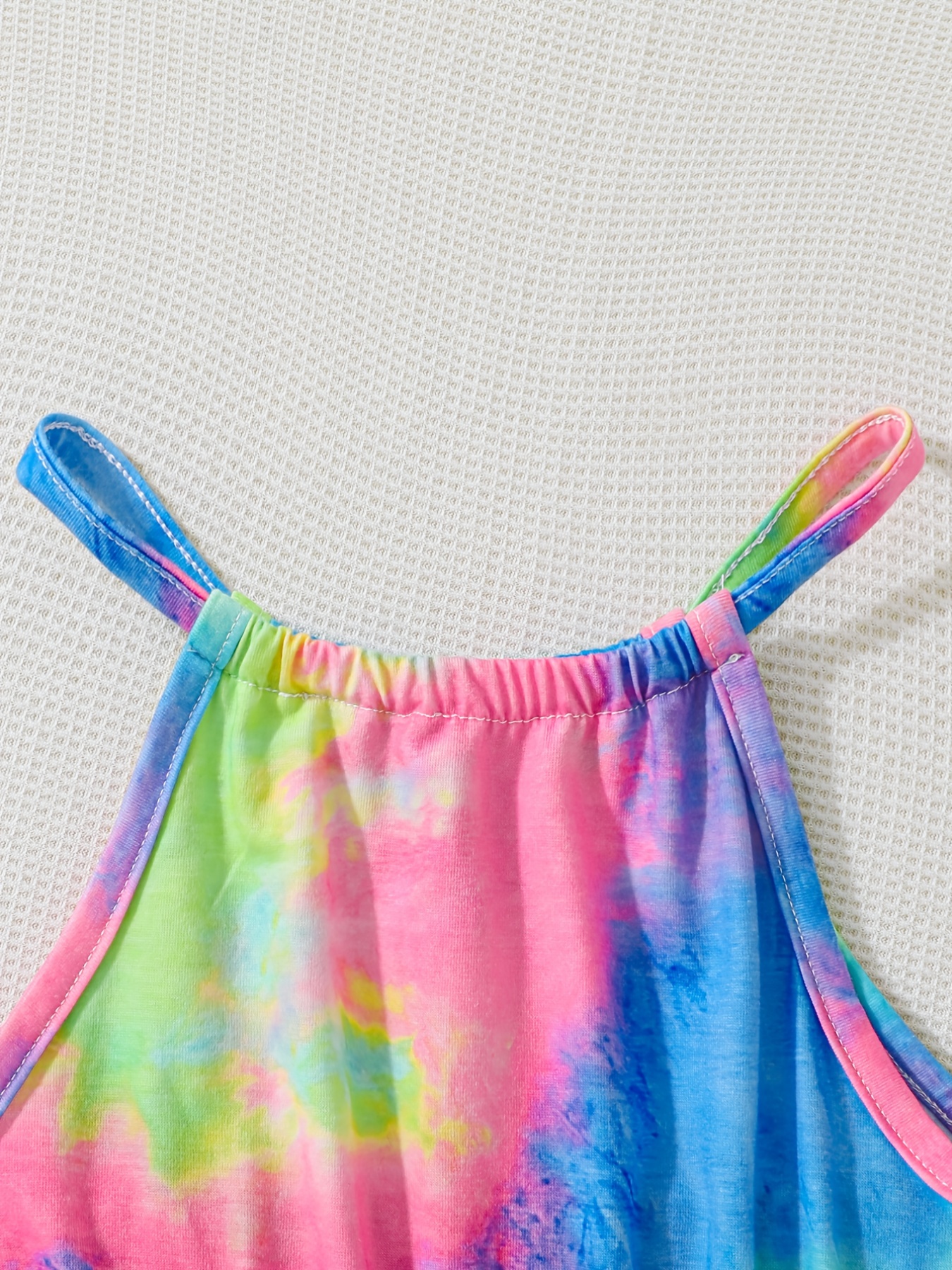 Girls Tie Dye Allover Print Halter Romper Jumpsuit
