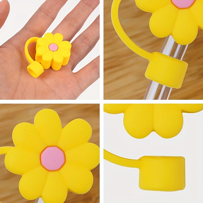 5pcs Anti Dust Straw Cover Cap Daisy Cute Silicone Straw Topper