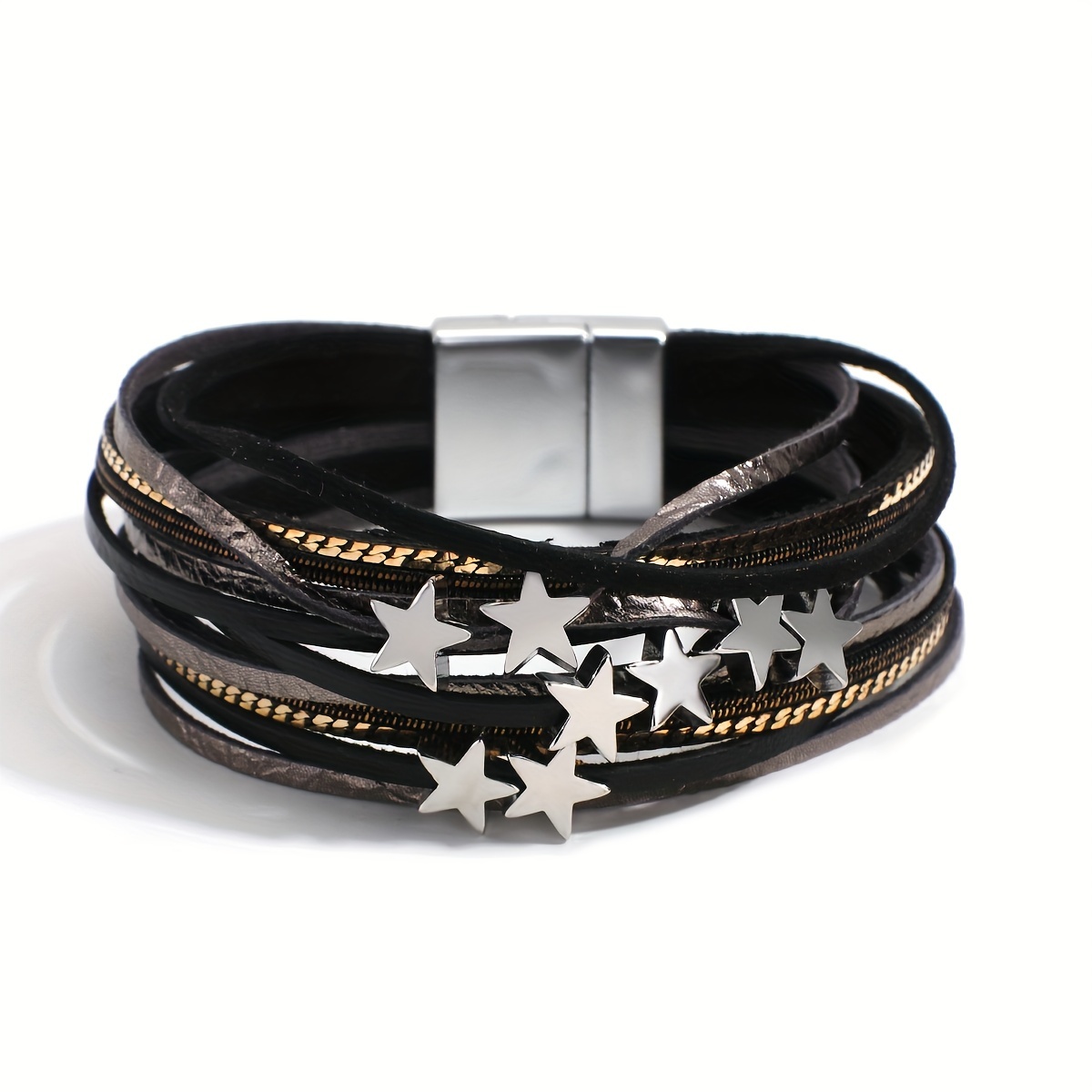 Aroncent Adjustable Braided Leather Bracelets Set - 3-4 PCS Handmade Charm Bracelets For Men & Women