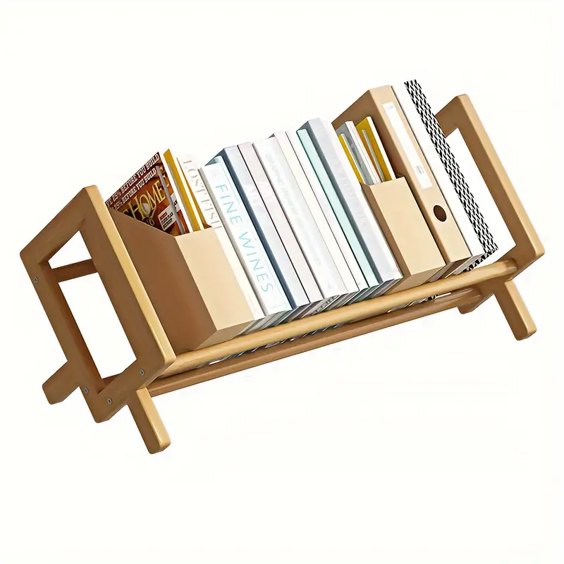 1pc bamboo book stand bookshelf desktop book storage rack with installation tools simple book stand organizing rack suitable for home office and school details 0