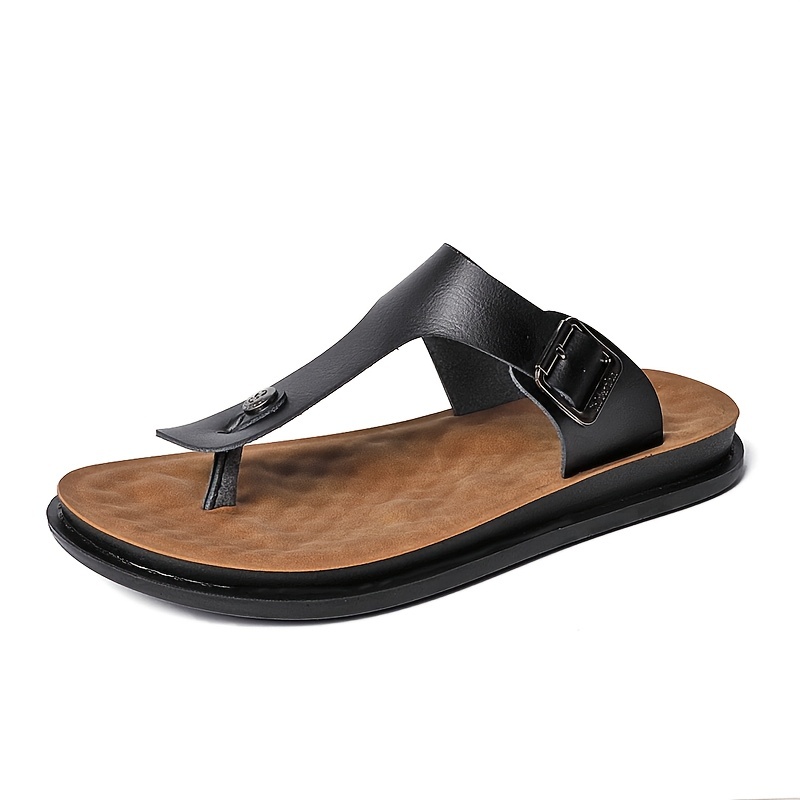 Men's Leather Flip Flops Lightweight Comfortable Non Slip Thong Sandals