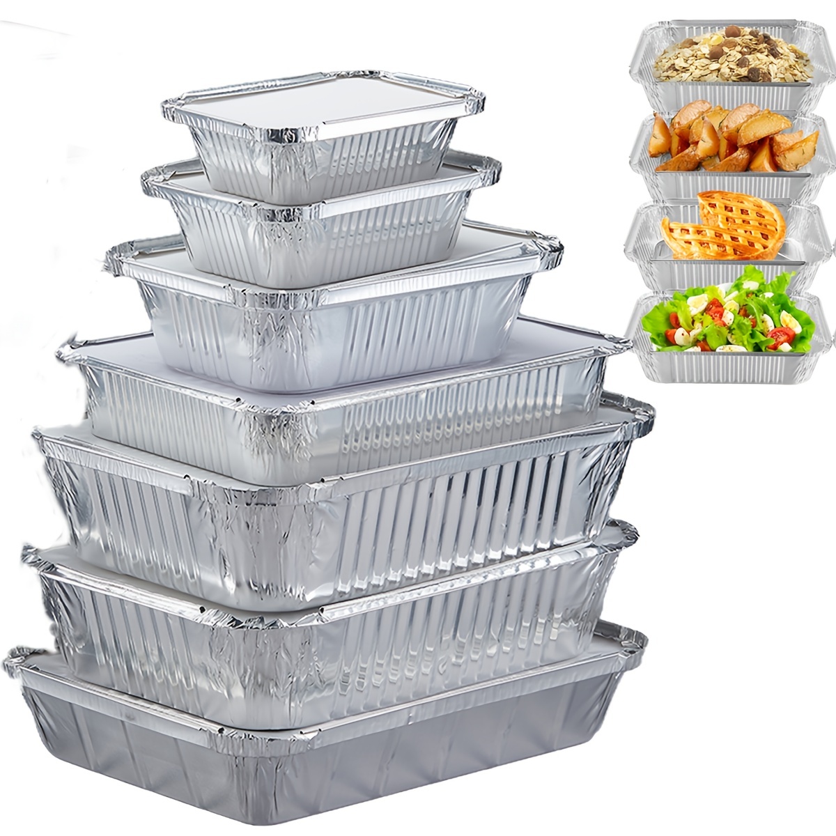 Contenitori usa e getta in alluminio con coperchi, 500 ml. Ideale per  preparare i pasti, conservare gli alimenti da asporto., Al