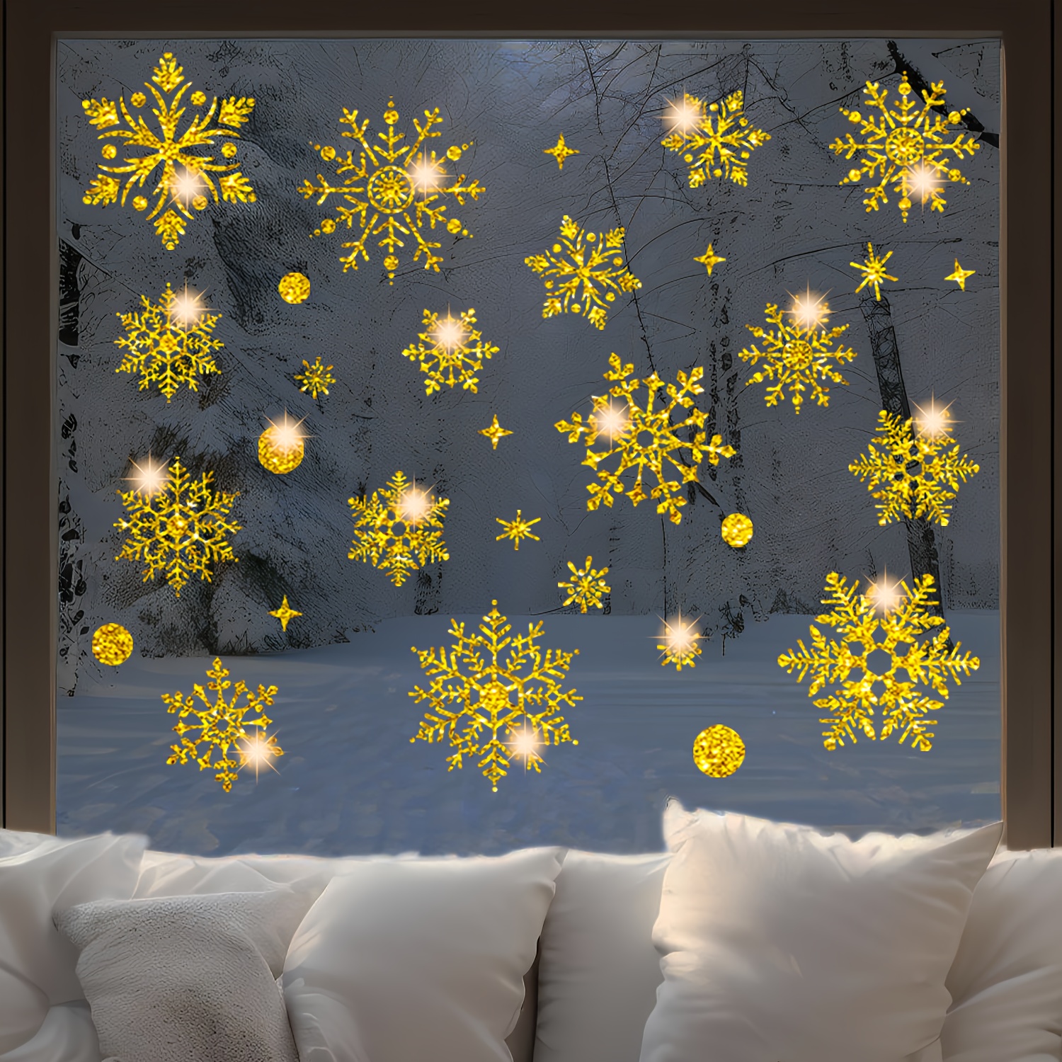 Golden Glitter Snowflake Window Stickers Winter Decoration