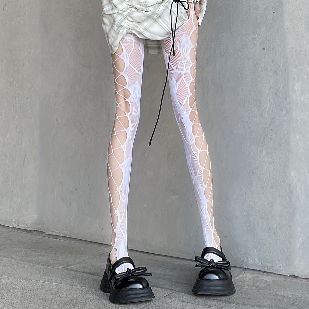 White Lace Floral Fishnet Tights