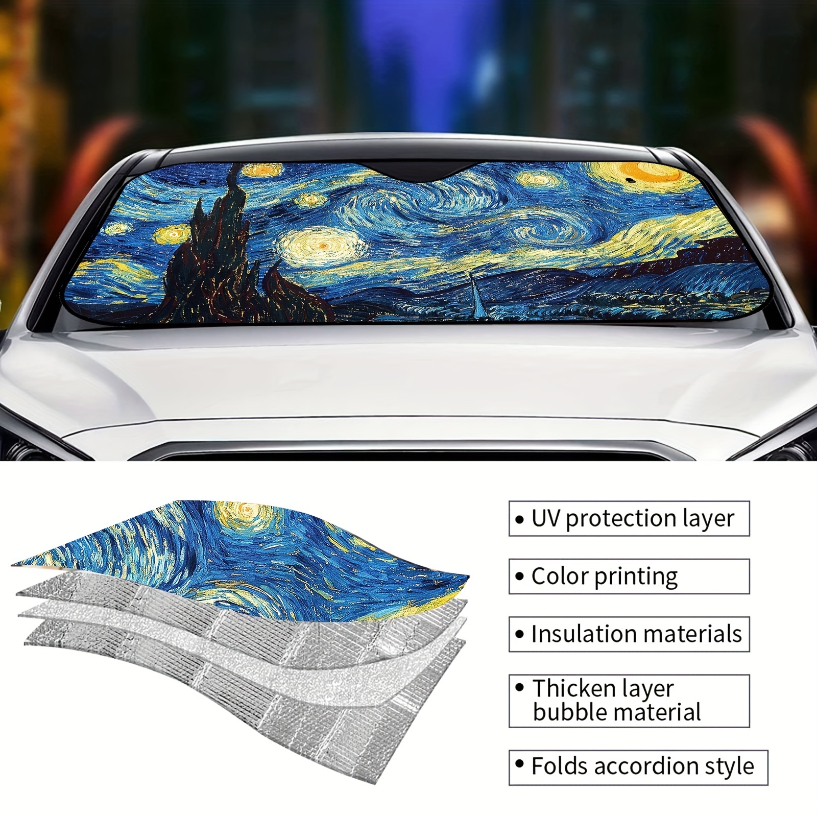 Van Gogh Sternenhimmel Auto-Sonnenschutz Für Die Windschutzscheibe,  Universelle Passform, Hält Ihr Fahrzeug Kühl, UV-Sonnen- Und Hitzereflektor