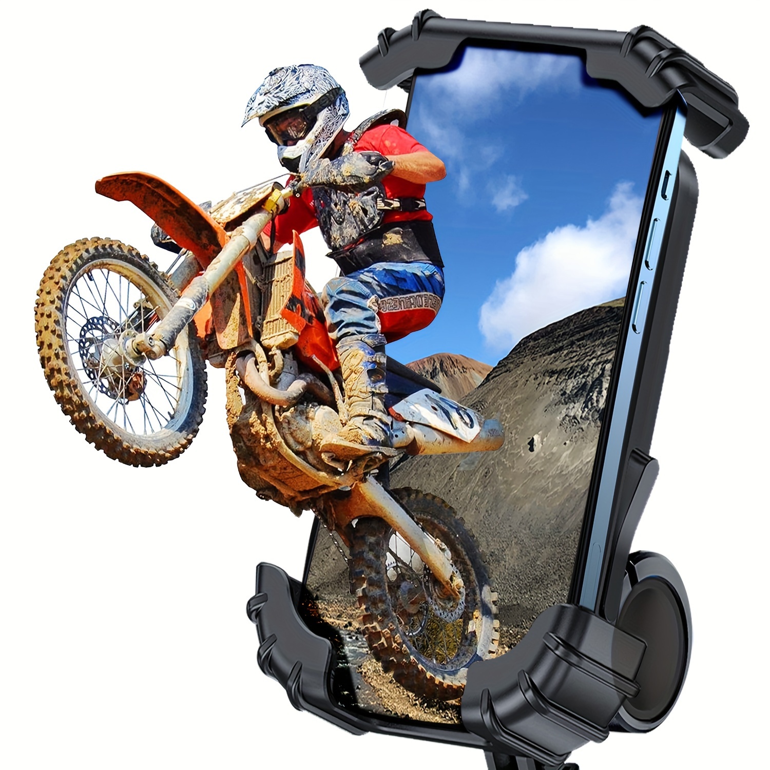 Soporte para teléfono de motocicleta, abrazadera de montaje para manillar  de motocicleta, con una sola mano, clip de teléfono ATV Scooter para iPhone