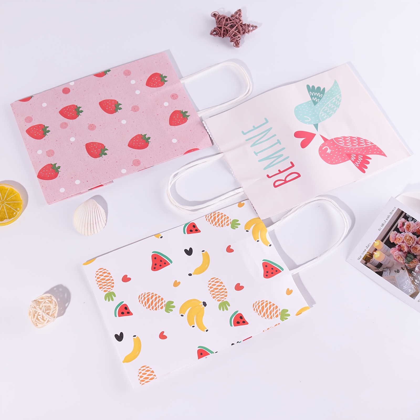 Spot Fruit Cartoon Kraft Paper Handbag Clothing Candy Gift - Temu