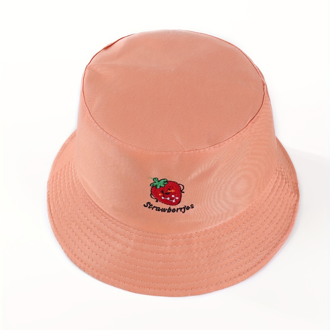 Strawberry Embroidery Bucket Hat Reversible Solid Basin Hat Sunscreen Travel