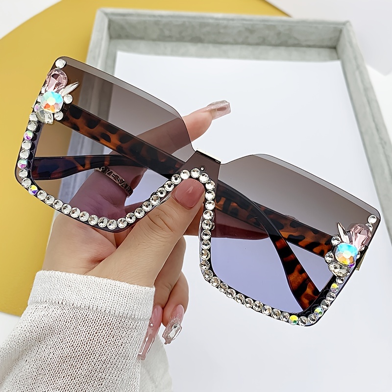 Women Festival Bling Rhinestone Square Sunglasses Female - Temu Canada