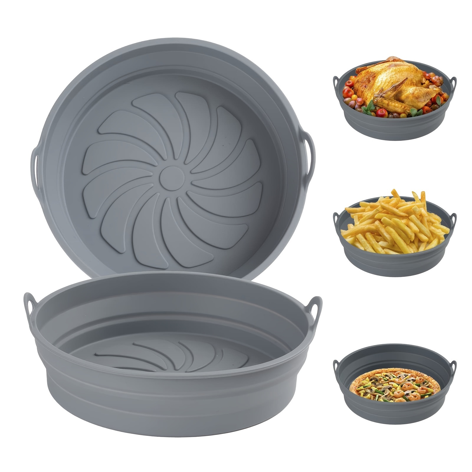 2pcs Foldable Silicone Air Fryer Pot, Liner Basket For Ninja Foodi