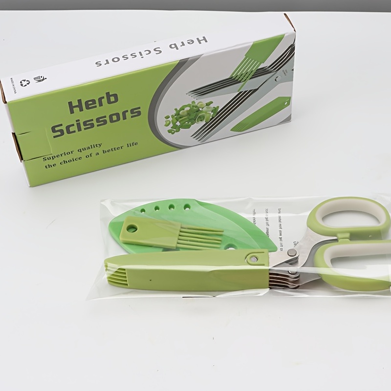 Herb Scissors with 5 Blades and Cover, 2023 Updated Multi Blade Herb Shears  with Cleaning Comb for Chopping Vegetable, Chive, Cilantro, Parsley