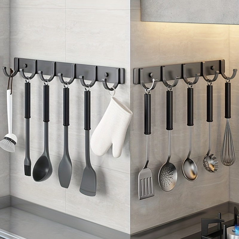  Estante para utensilios de cocina, colgador de pared,  organizador de riel de cocina para colgar cuchillos, cuchara, olla y sartén  en la cocina o abrigo, ganchos para barra y tazas 