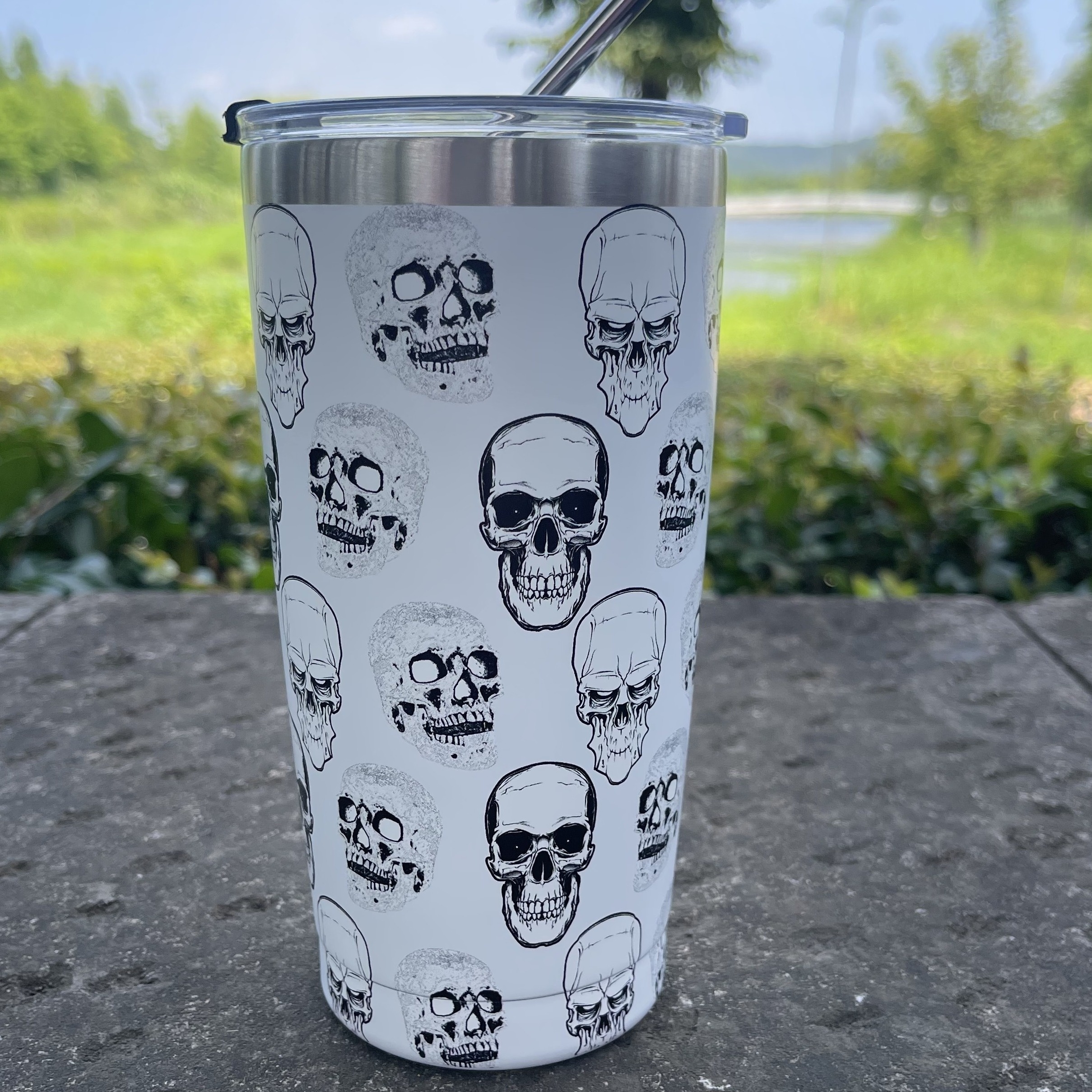 Skull Flower Tumbler With Lid Stainless Steel Water Bottle - Temu