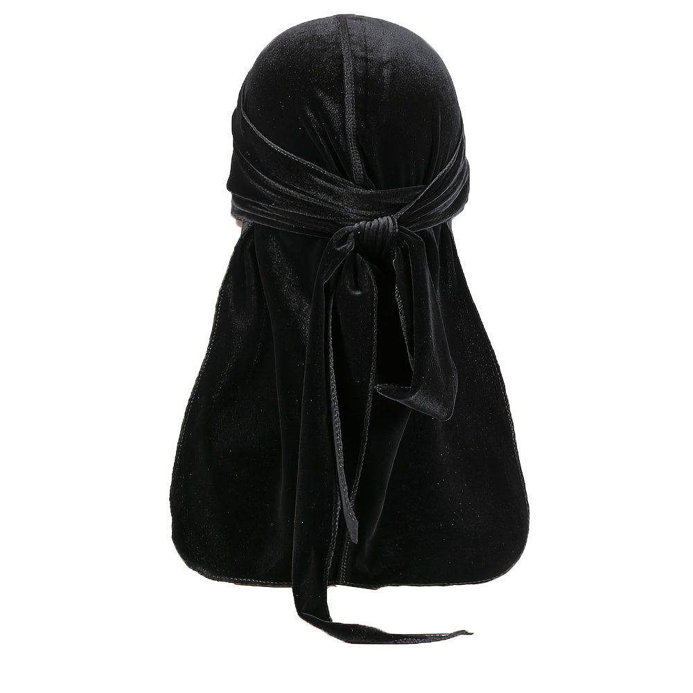 1pc soft velvet durag bandana turban hat velvet with long straps silky durag liner triple stitched for men