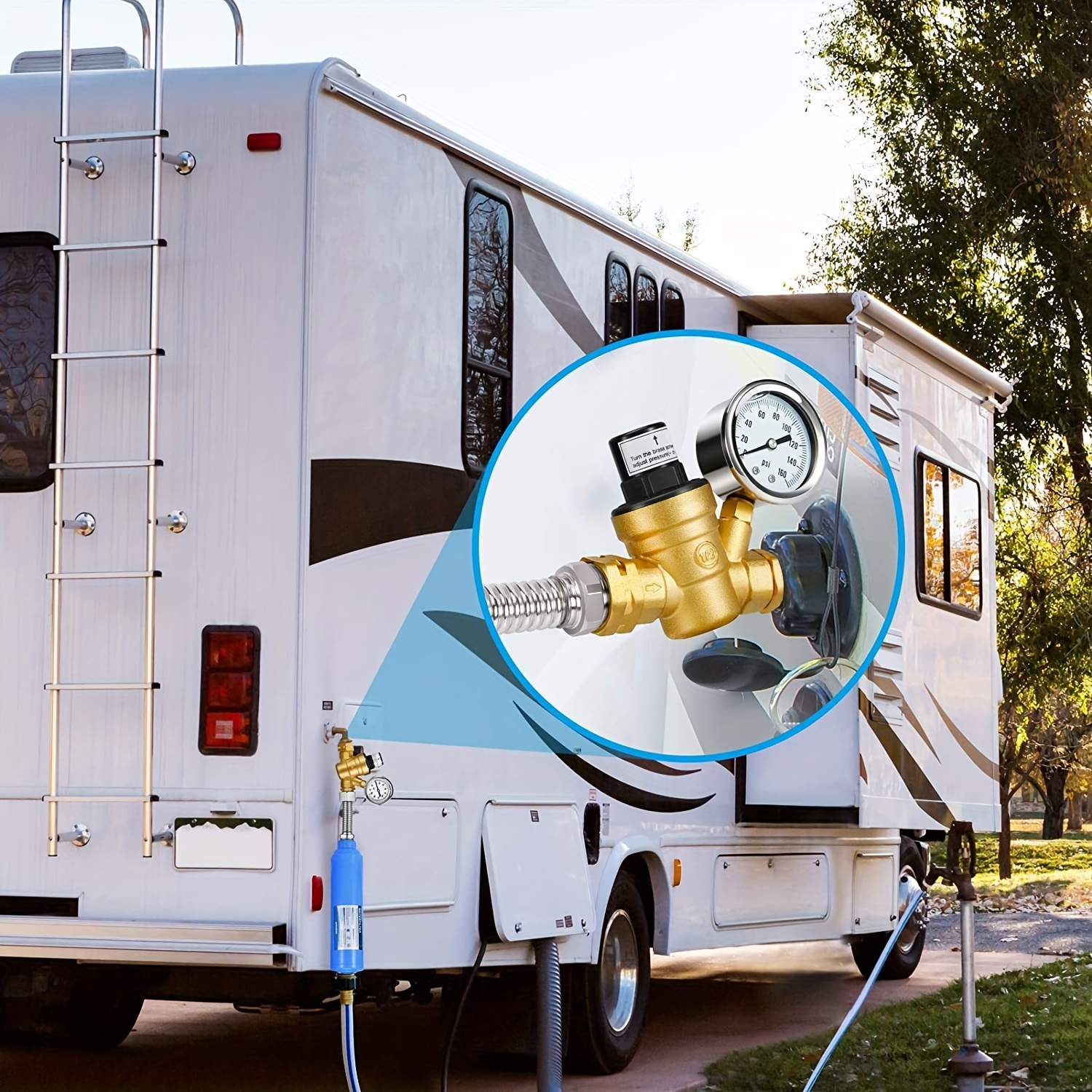 Acheter Valve de régulateur de pression d'eau pour camping-car, tuyau  d'arrosage en laiton, régulateur de pression avec jauge, remorque de  voyage, accessoires de camping-car