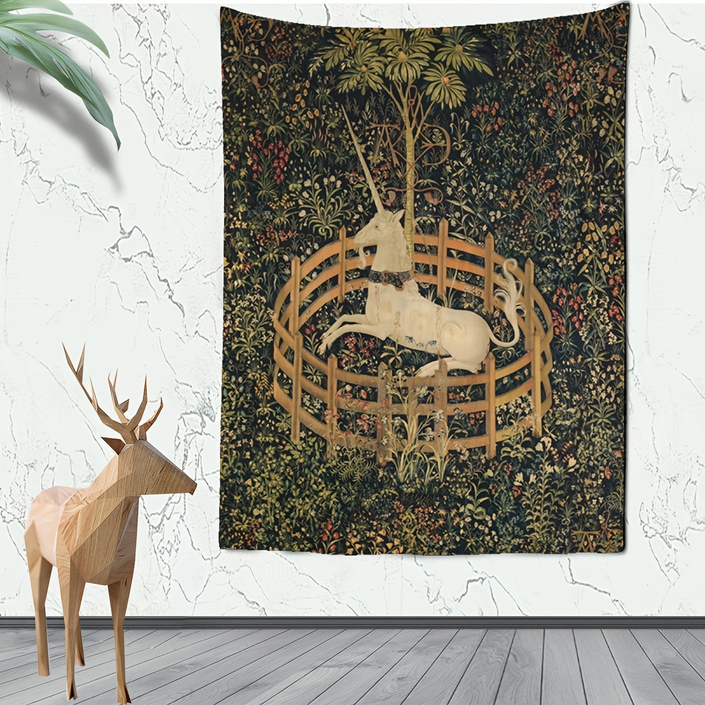1pc Forest Unicorn Tapestry Wall Hanging, Kawaii Witchcraft Aesthetic Room Decoration, Free Installation Package