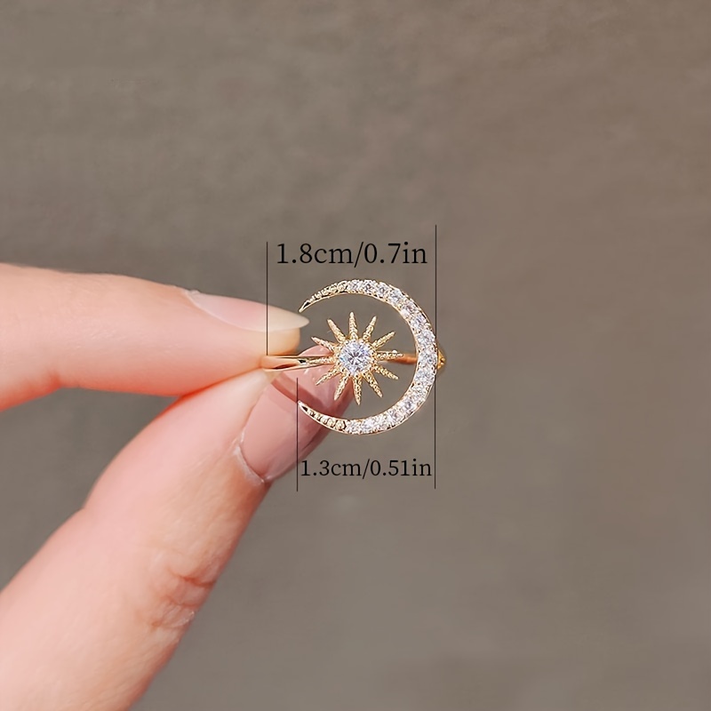 Cuff Ring Moon & Sun Paved Shining Rhinestone