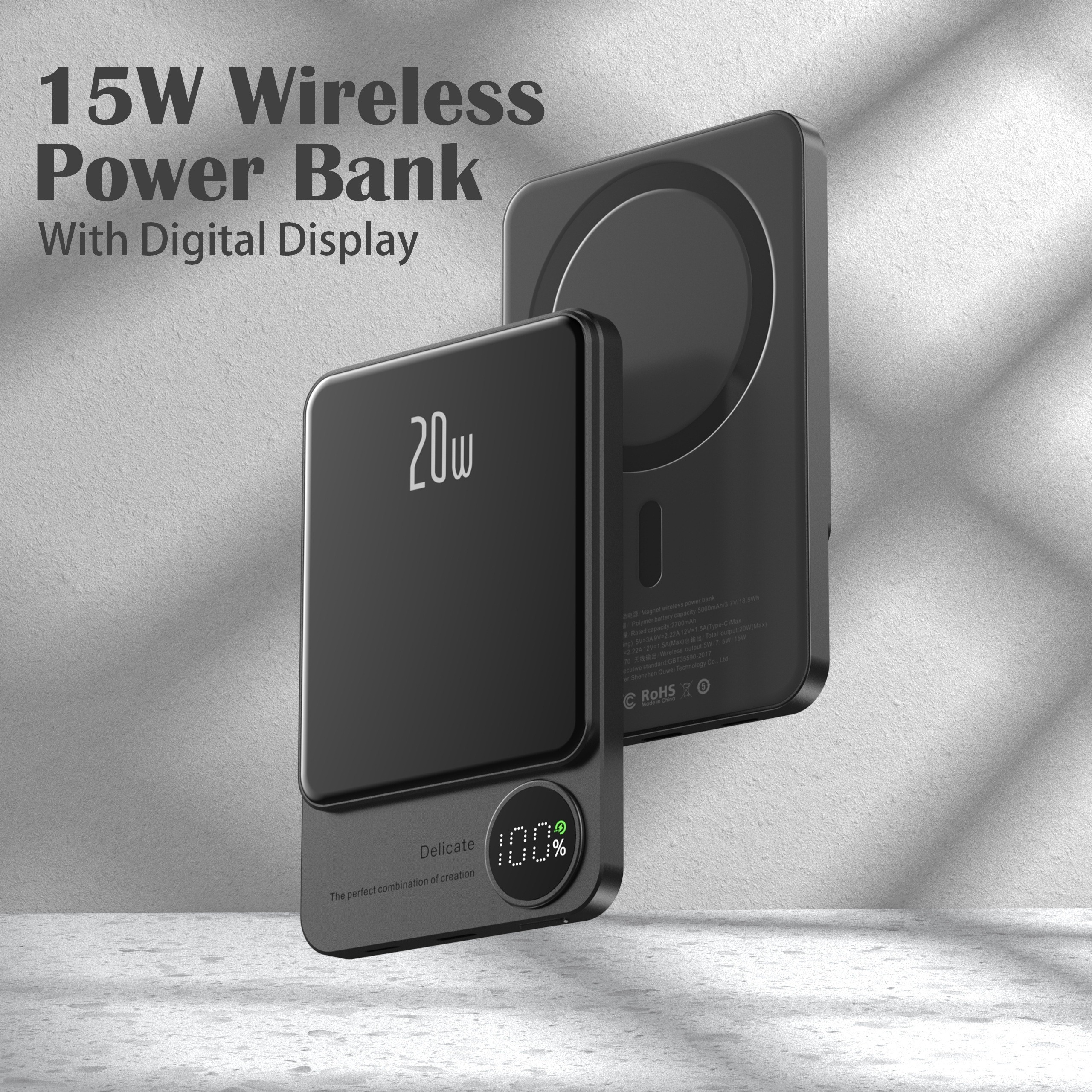 Wireless Portable Charger - Kickstand, Digital Display