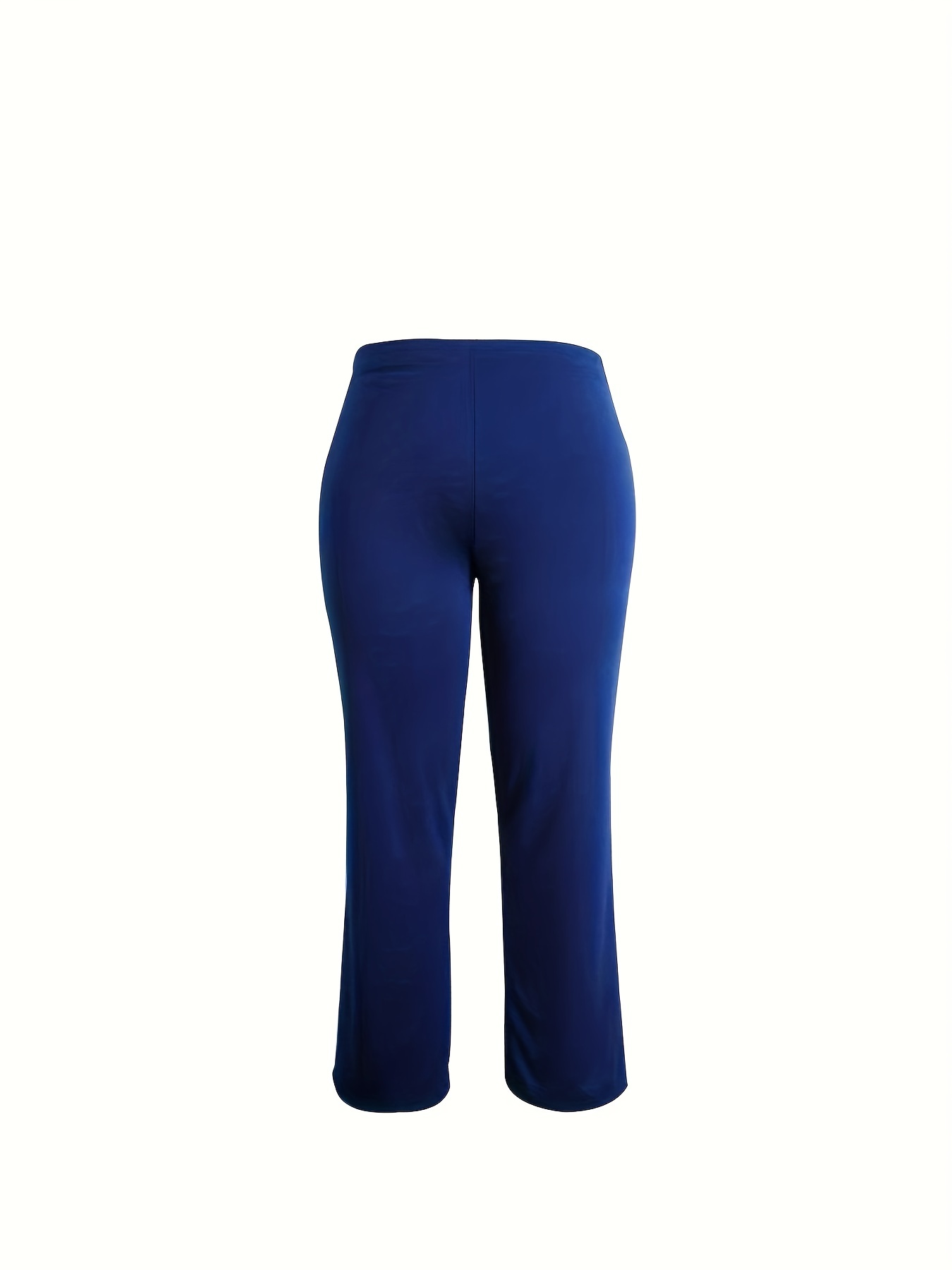 Plain Navy Blue Women Plus Size Straight Leg Trouser, For Casual