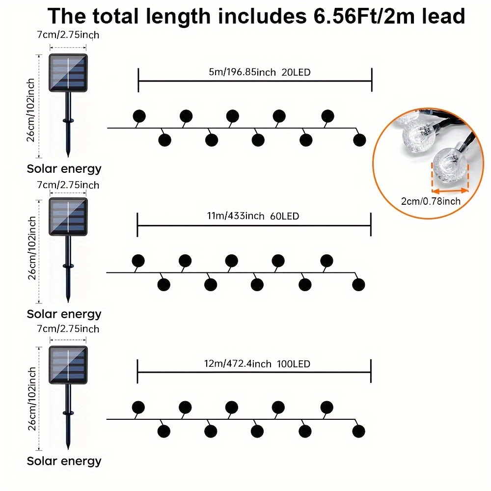 Guirlande Lumineuse Solaire Extérieure, 11M - 60 LED IP65 8 Modes