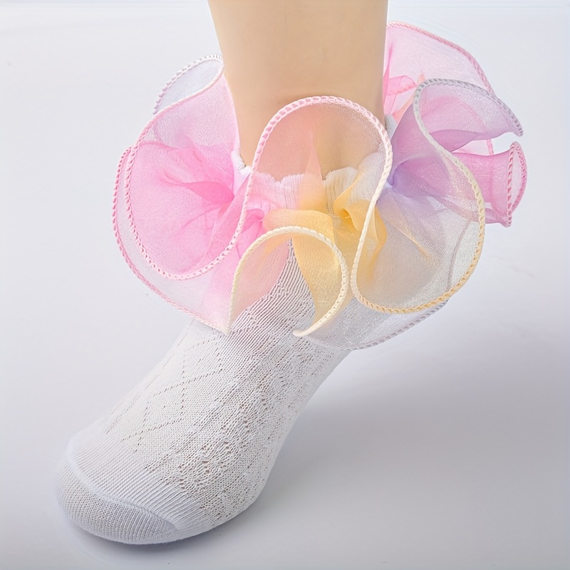 Multicolor Lace Ruffle Baby Socks Soft Cotton Short Anti Slip Floor Socks  1pair