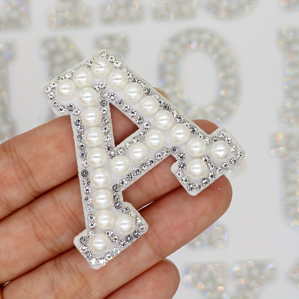 A z Shiny Stone 6 Color 3d White Bottom Pearl Letter Patches - Temu