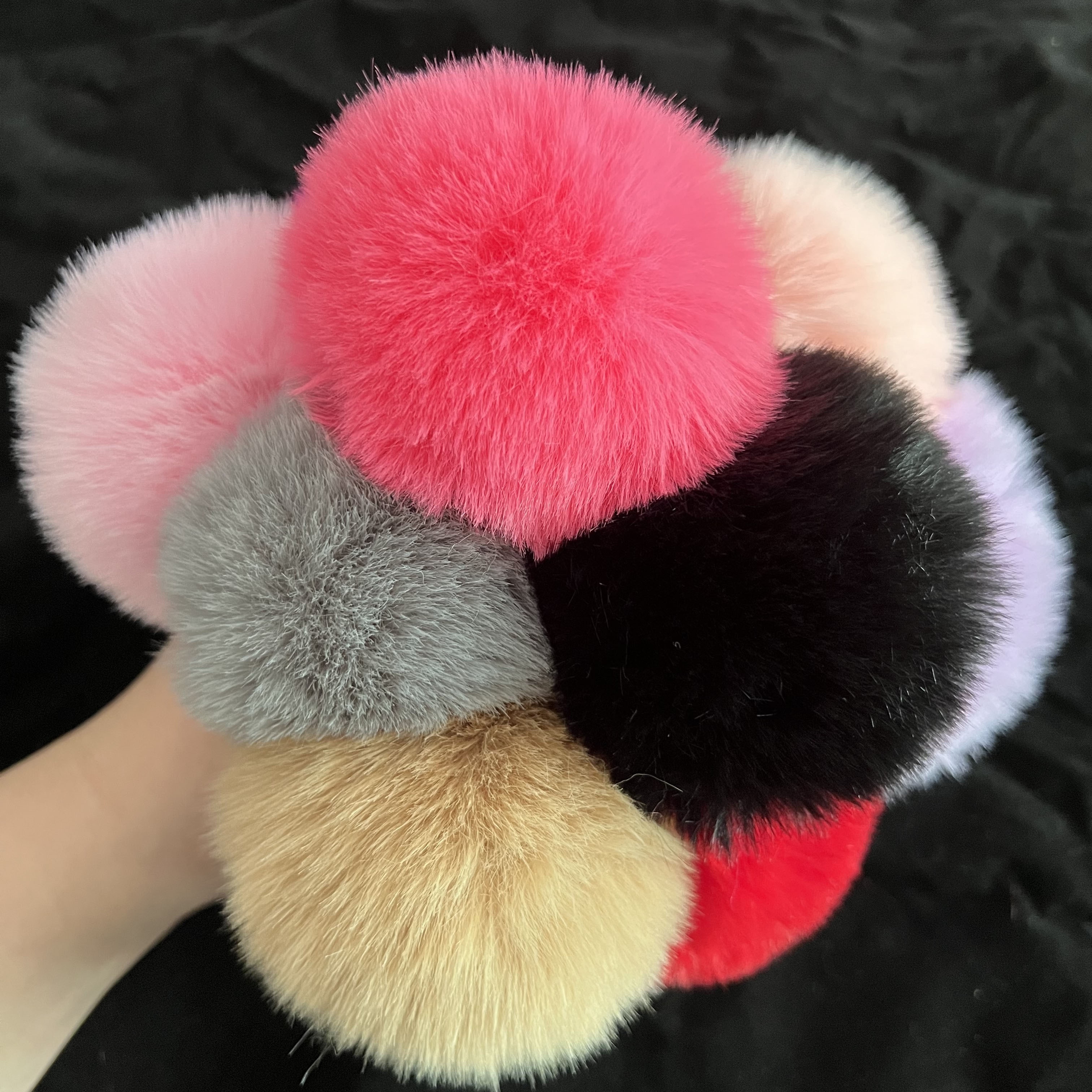 Colored Pom Pom Keychain Bulk Heart Fluffy Fur Puff Ball Key Chain